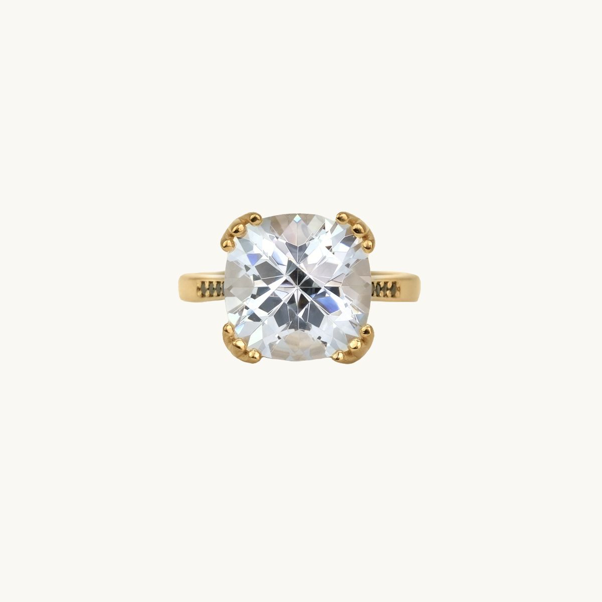 Gold plated ring with cz stone and black diamonds