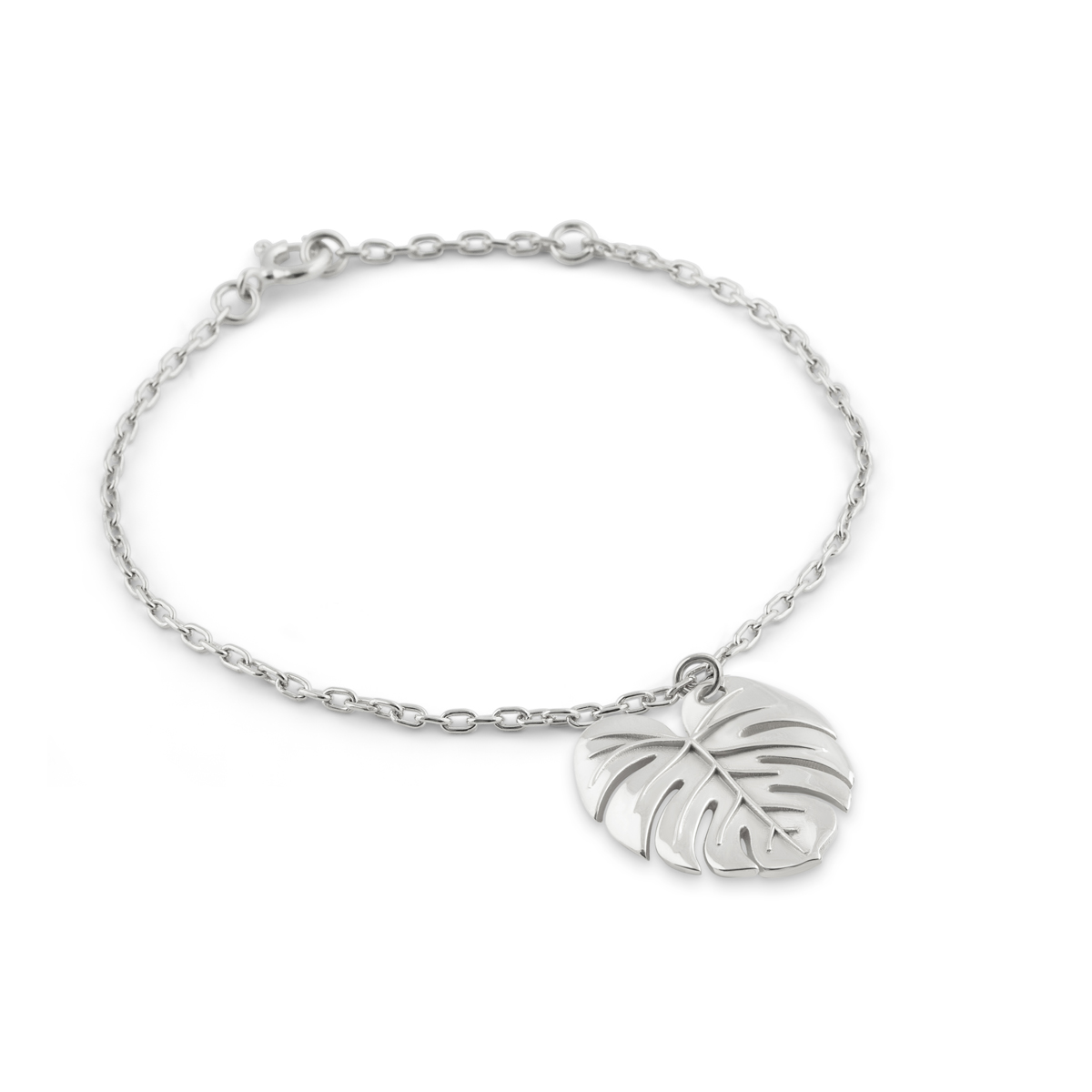 Bracelet in sterling silver with a palm leaf pendant