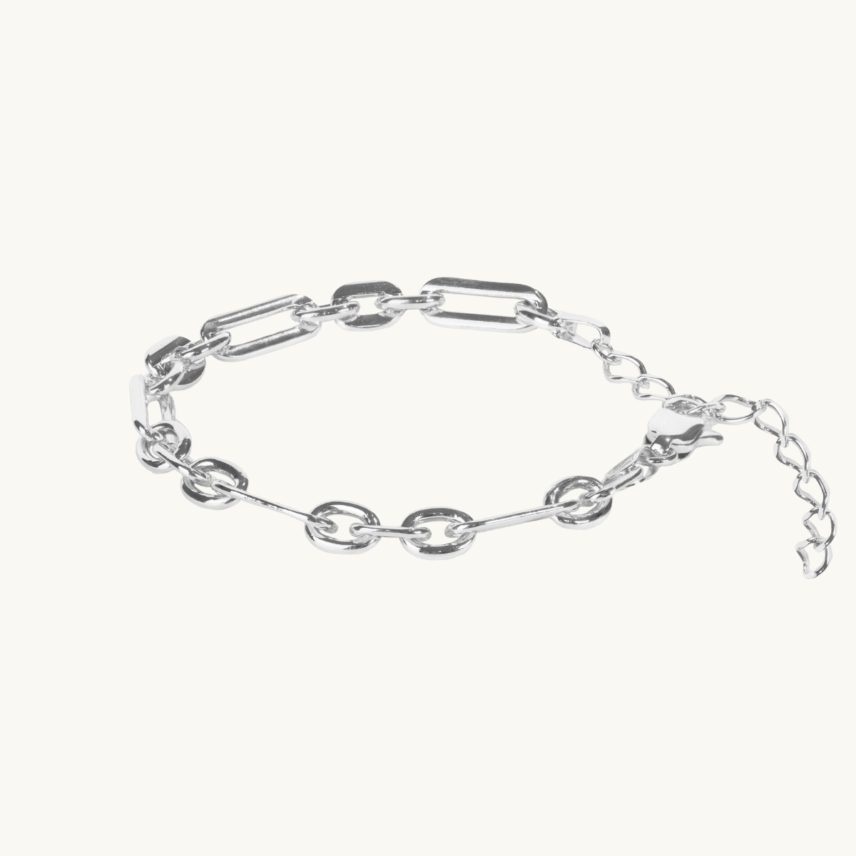 A silver bracelet with links