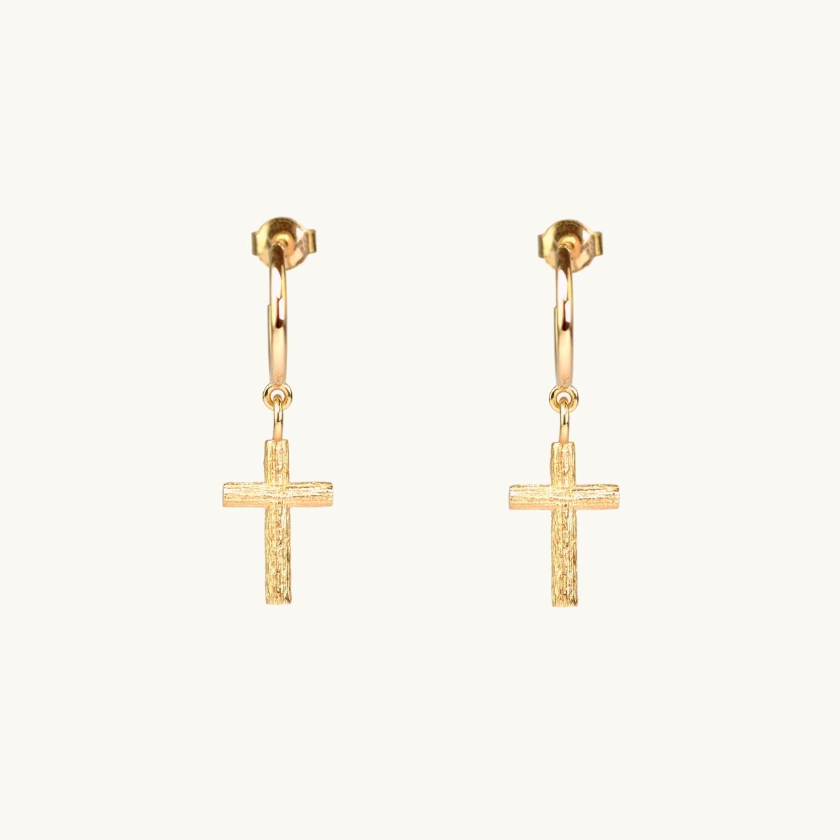 Cross earrings on hoop in gold