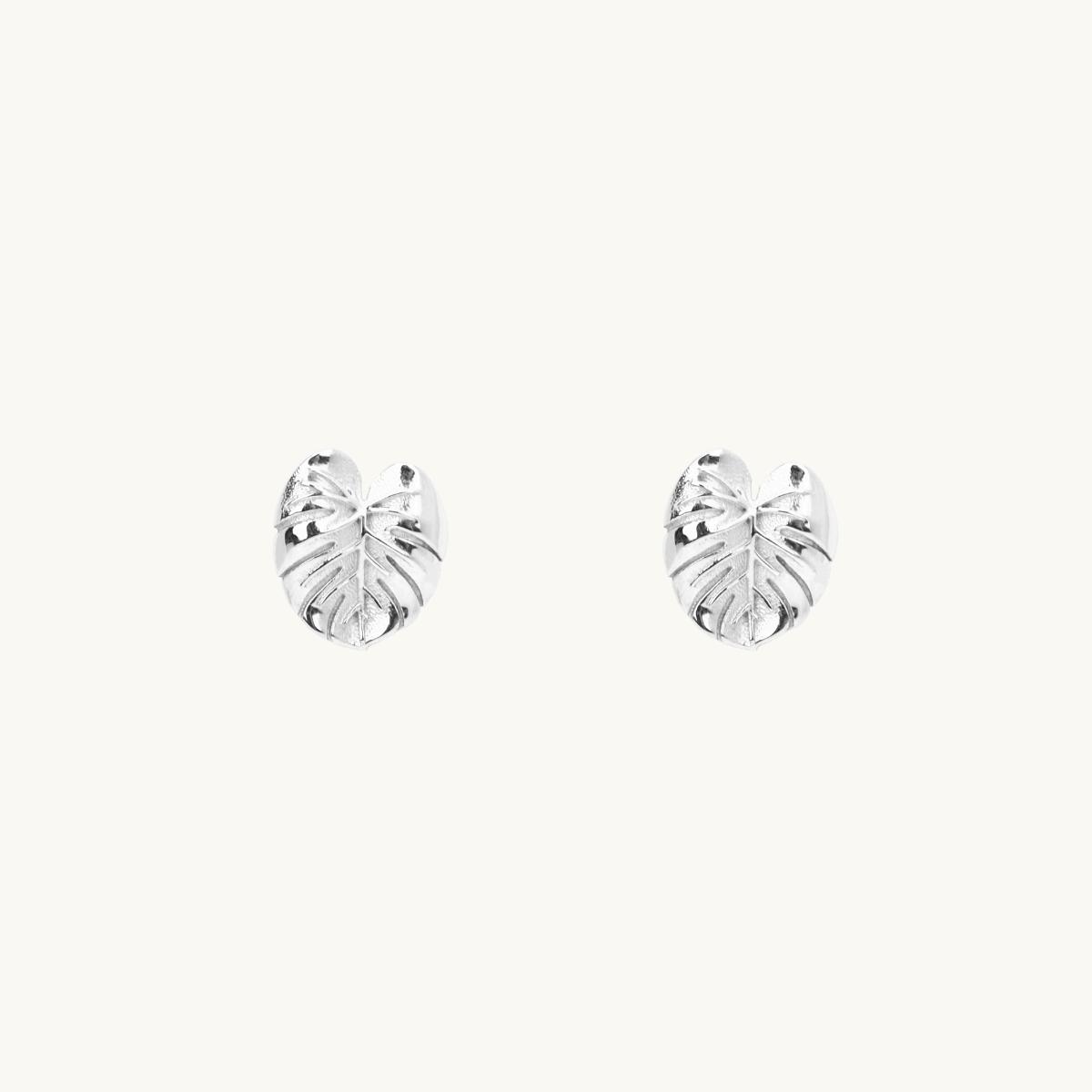 Earrings mini palm leaf, silver