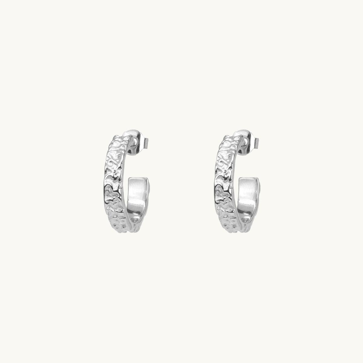 Earrings hoops, princess, patterned, sterling silver 925