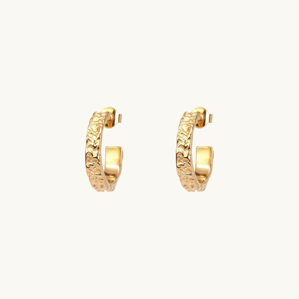 Earrings hoops, princess, patterned,18K gold plated brass