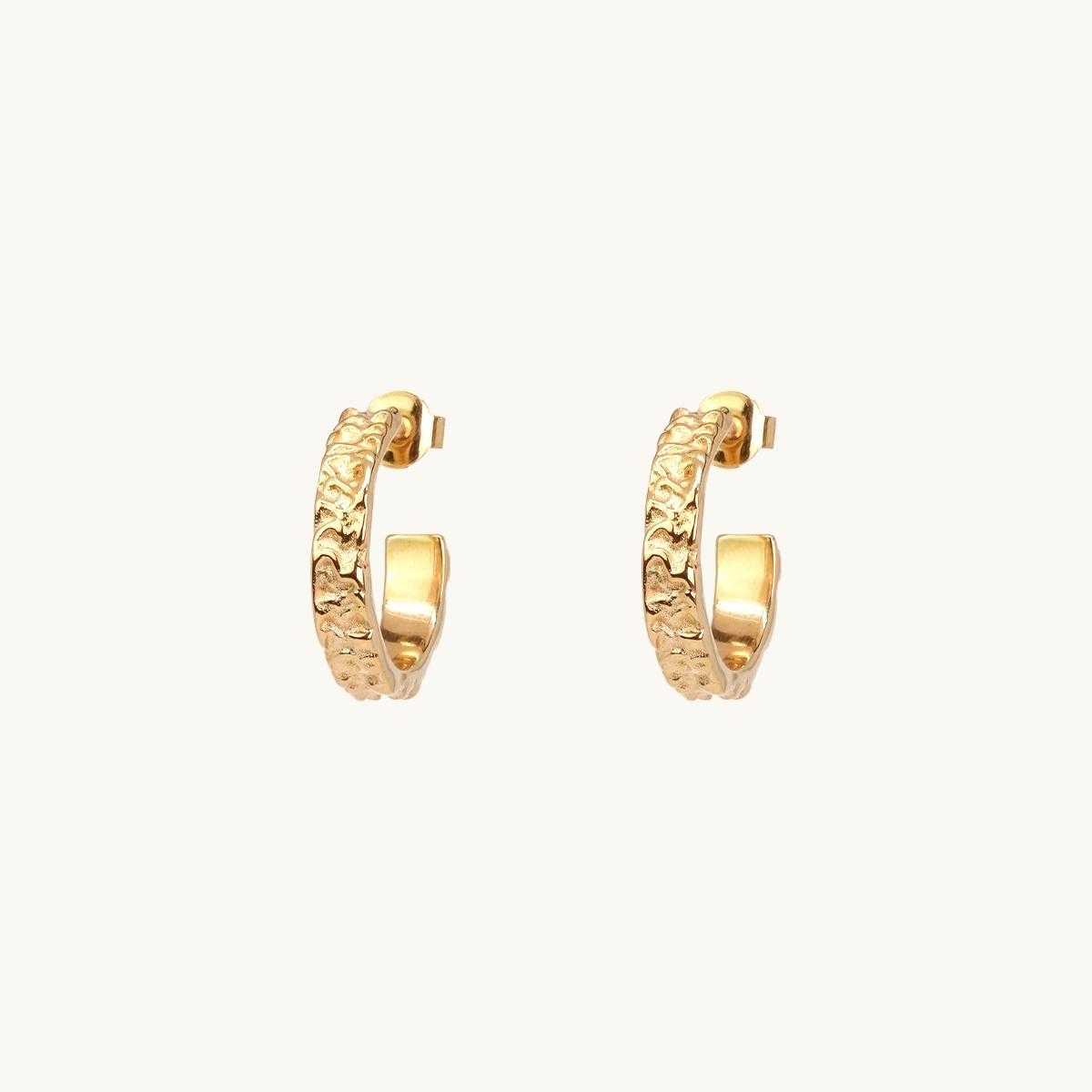 Hoops, princess, patterned,18K gold plated brass