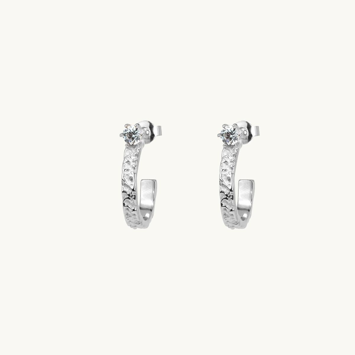 Earrings hoops, small white diamond, princess, patterned