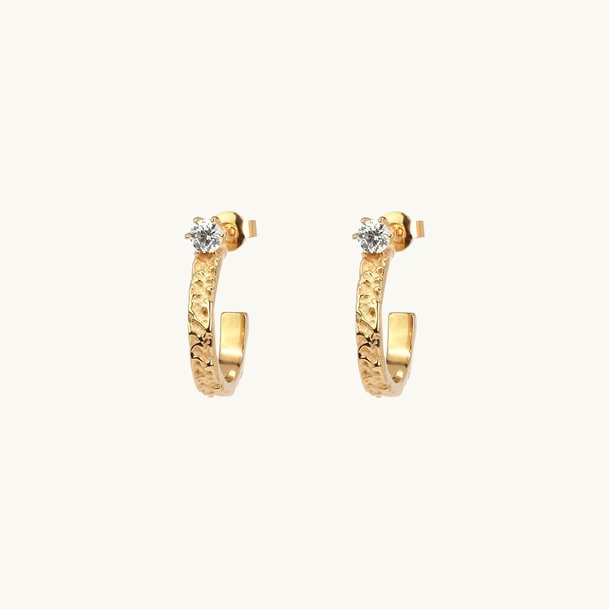 Earrings hoops, small white diamond, princess, patterned