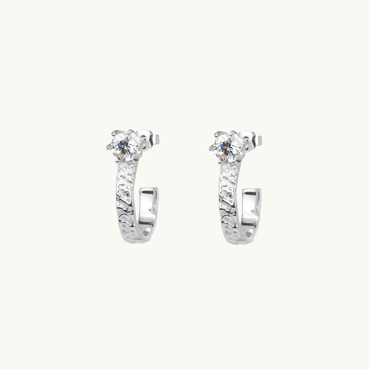 Earrings hoops, large white diamond, princess, patterned
