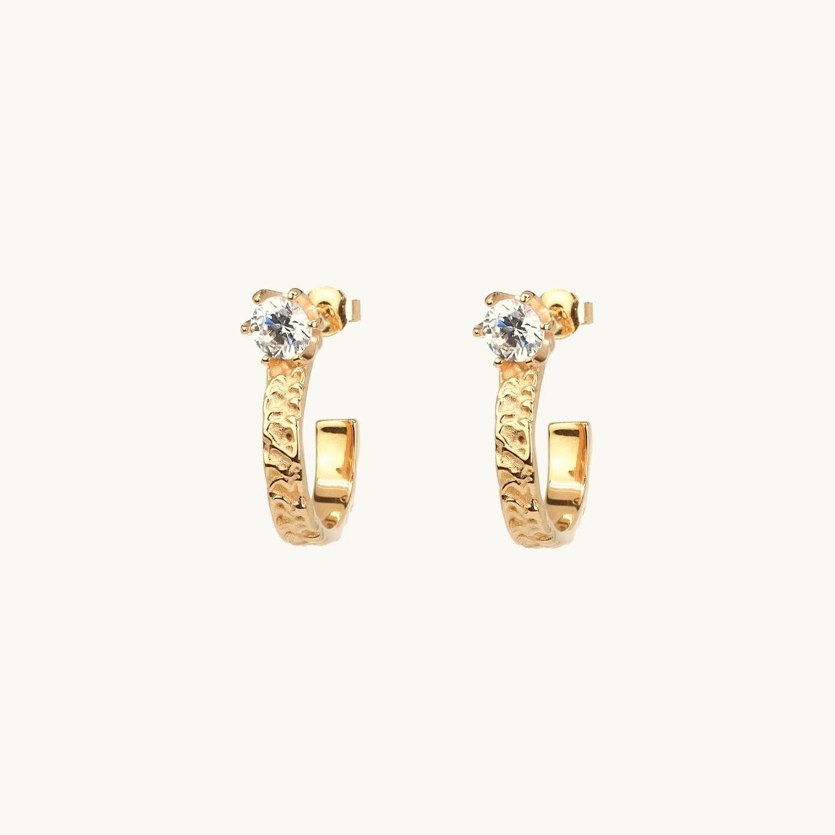 Earrings hoops, large white diamond, princess, patterned