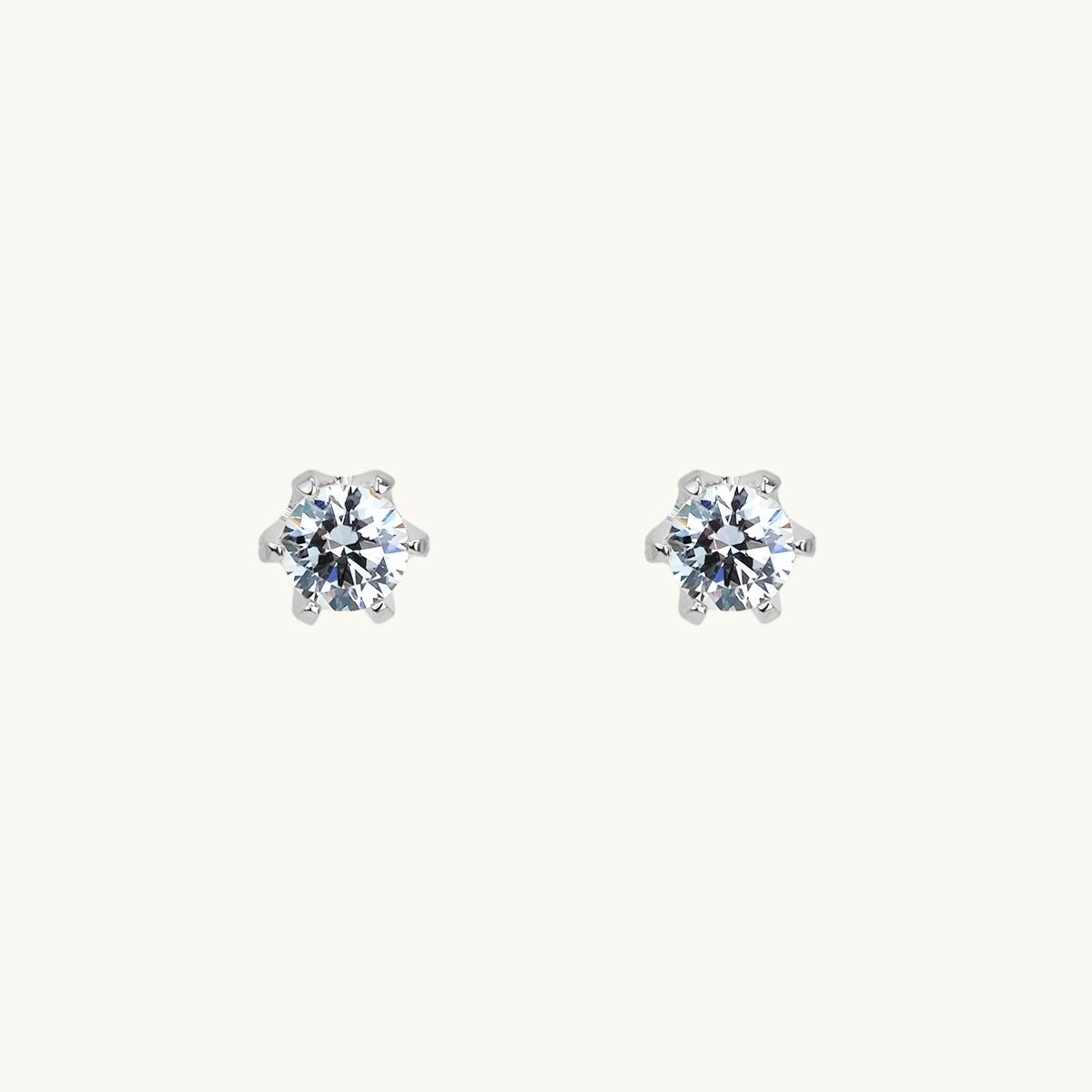 Pin earrings, silver, diamond in claw, princess