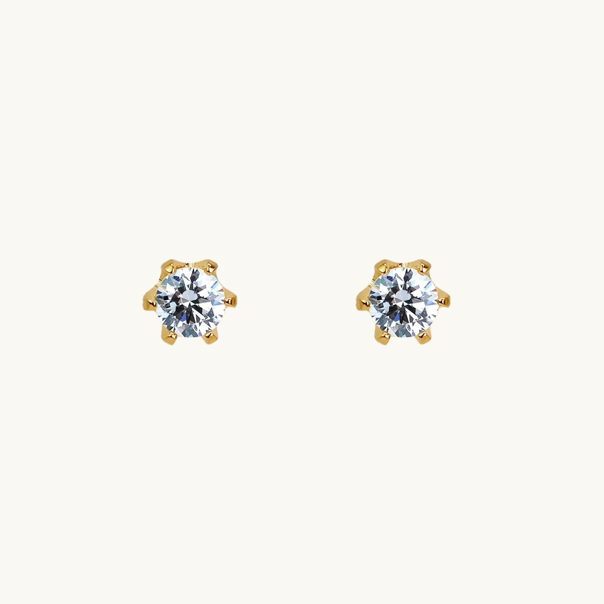 Pin earrings, gold, diamond in claw, princess