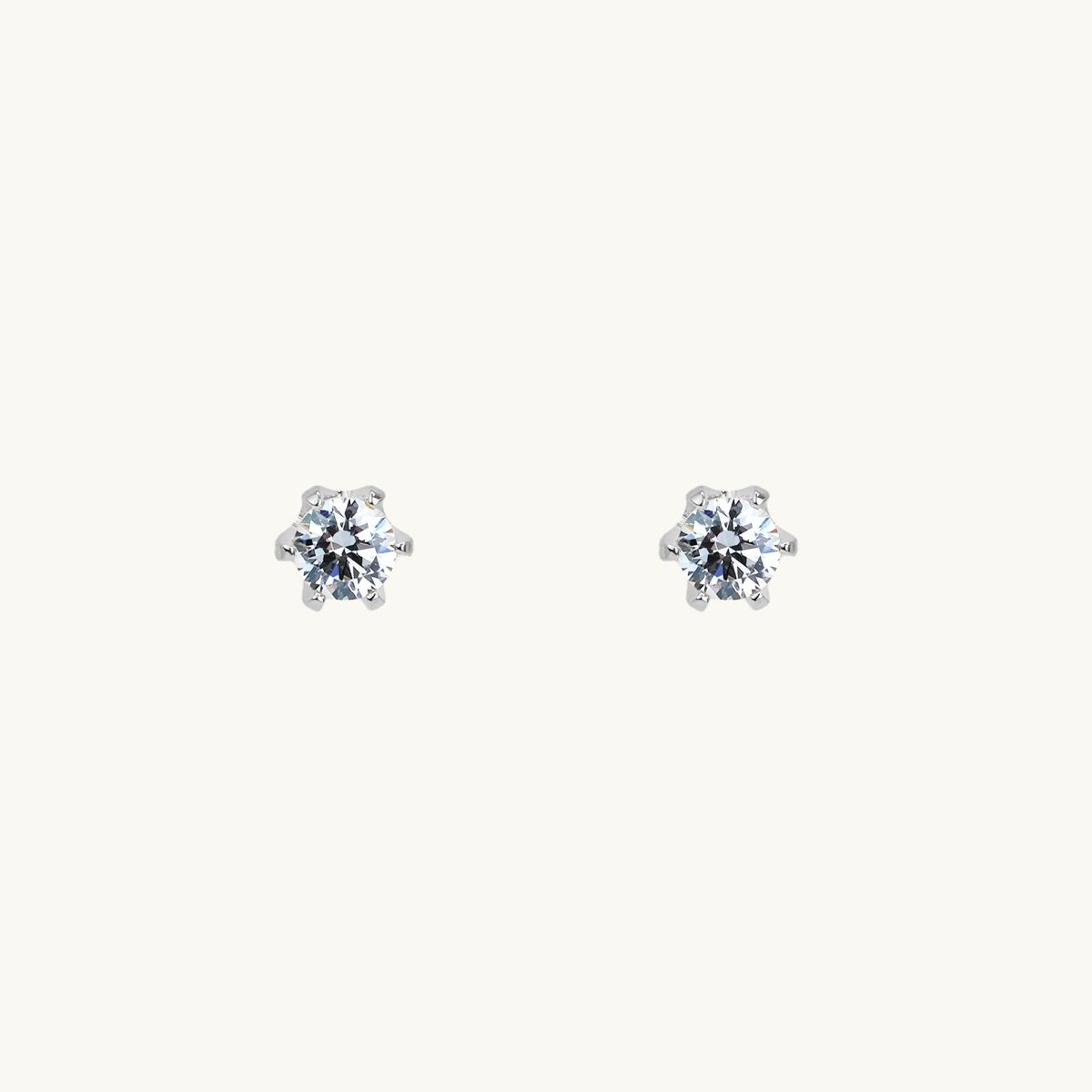 Sterling silver pin earrings with white stone, 4mm