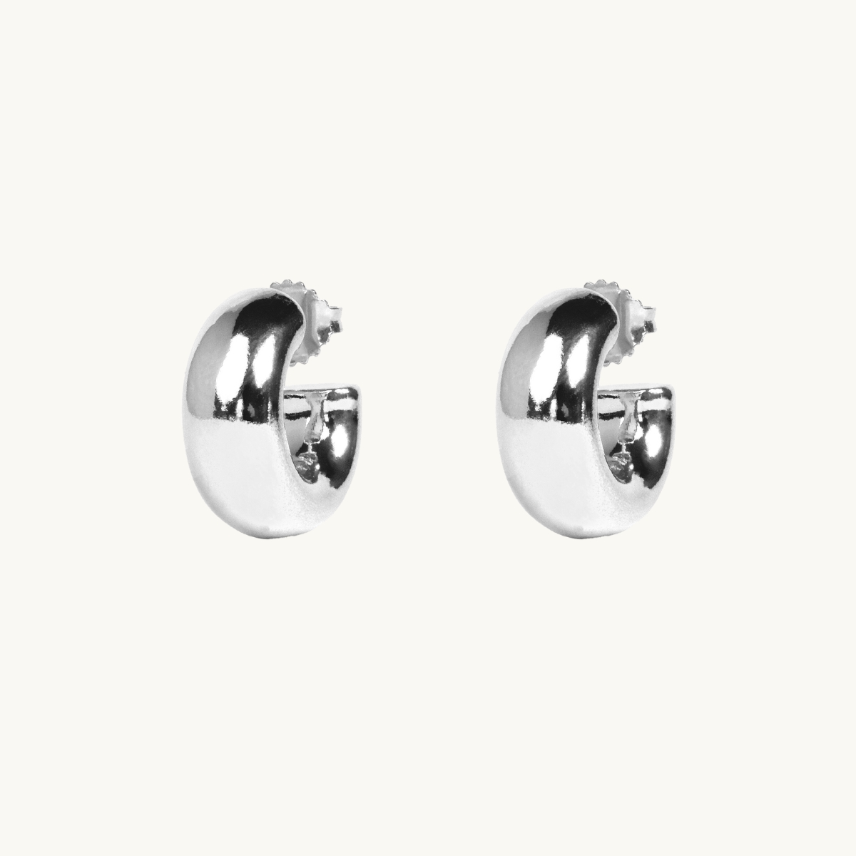 Small, wide hoops in sterling silver 