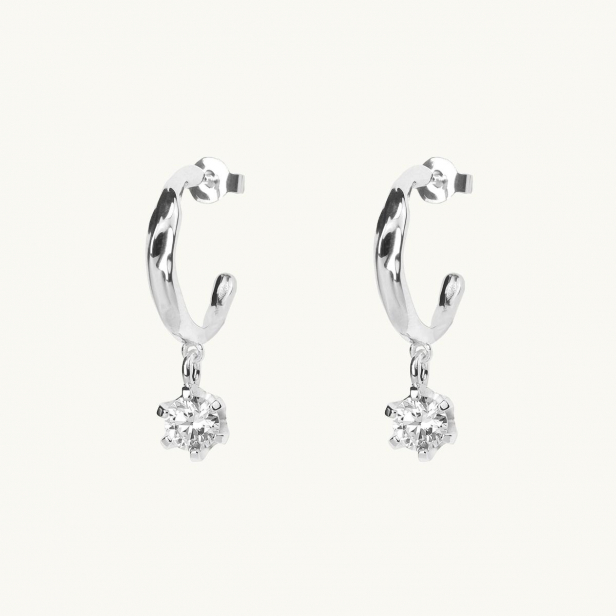 ORGANIC STONE HOOPS SILVER