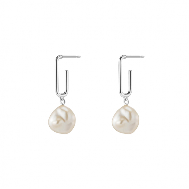 BAROQUE PEARL HOOPS SILVER