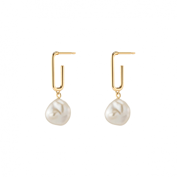 BAROQUE PEARL HOOPS GOLD