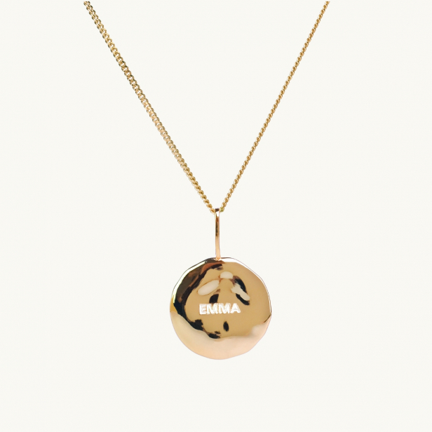 NAME COIN NECKLACE ORGANIC SHAPE GOLD
