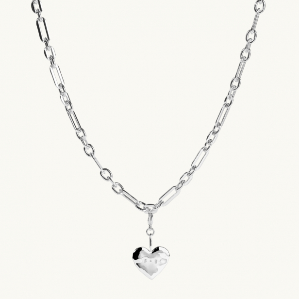 NAME HEART CHUNKY CHAIN SILVER