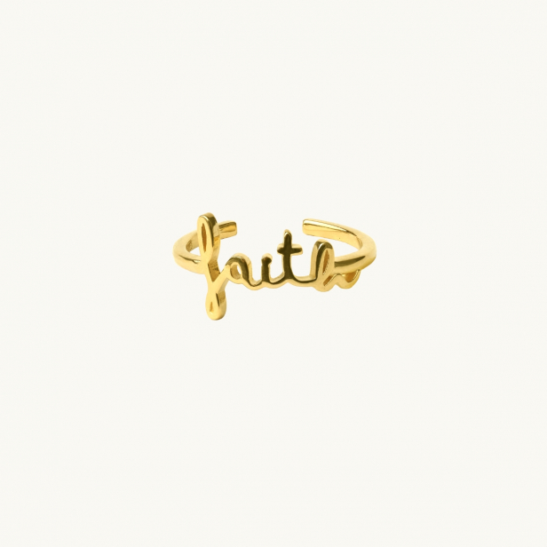 Ring in gold with the word faith