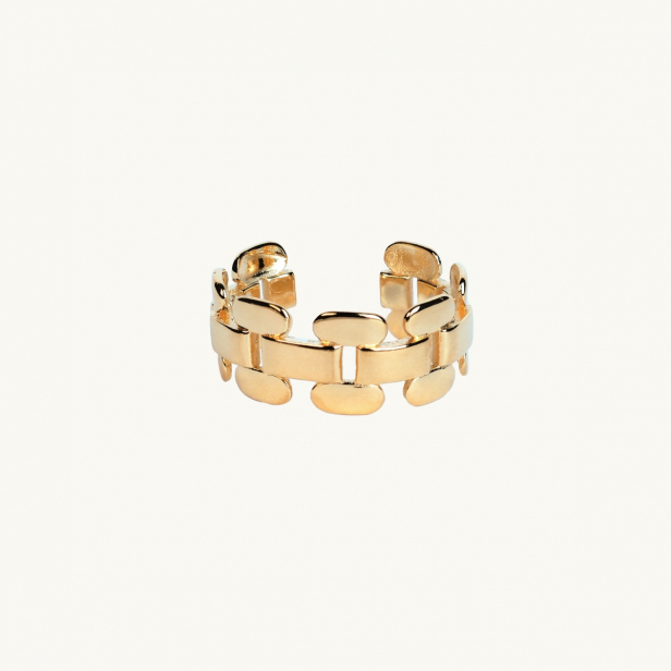 Gold ring with small rectangular links
