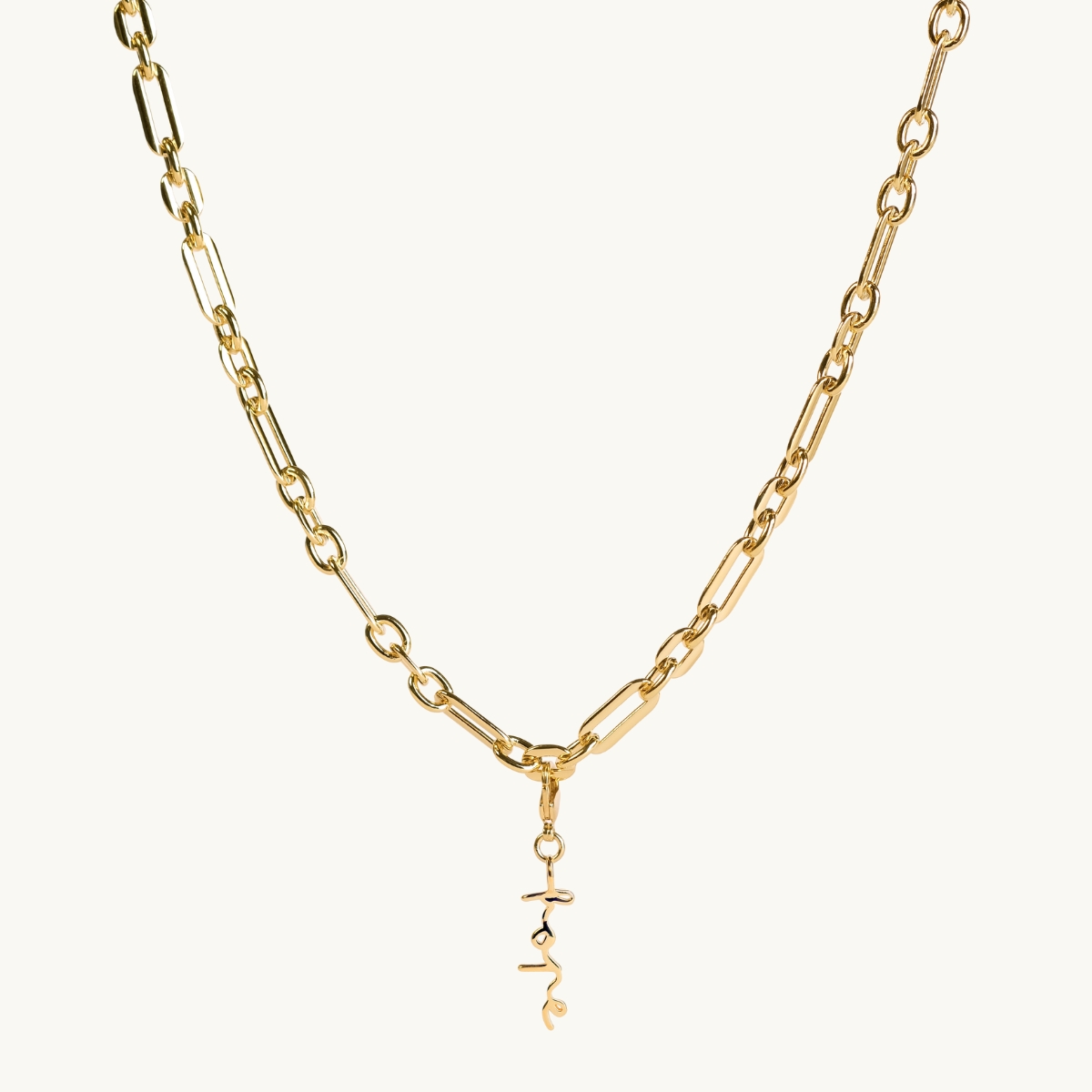 Hope on a chunky gold chain.