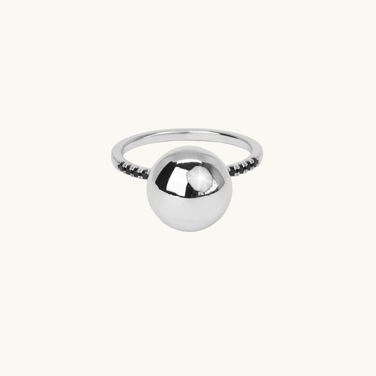 Globe ring in sterling silver with black cz stones