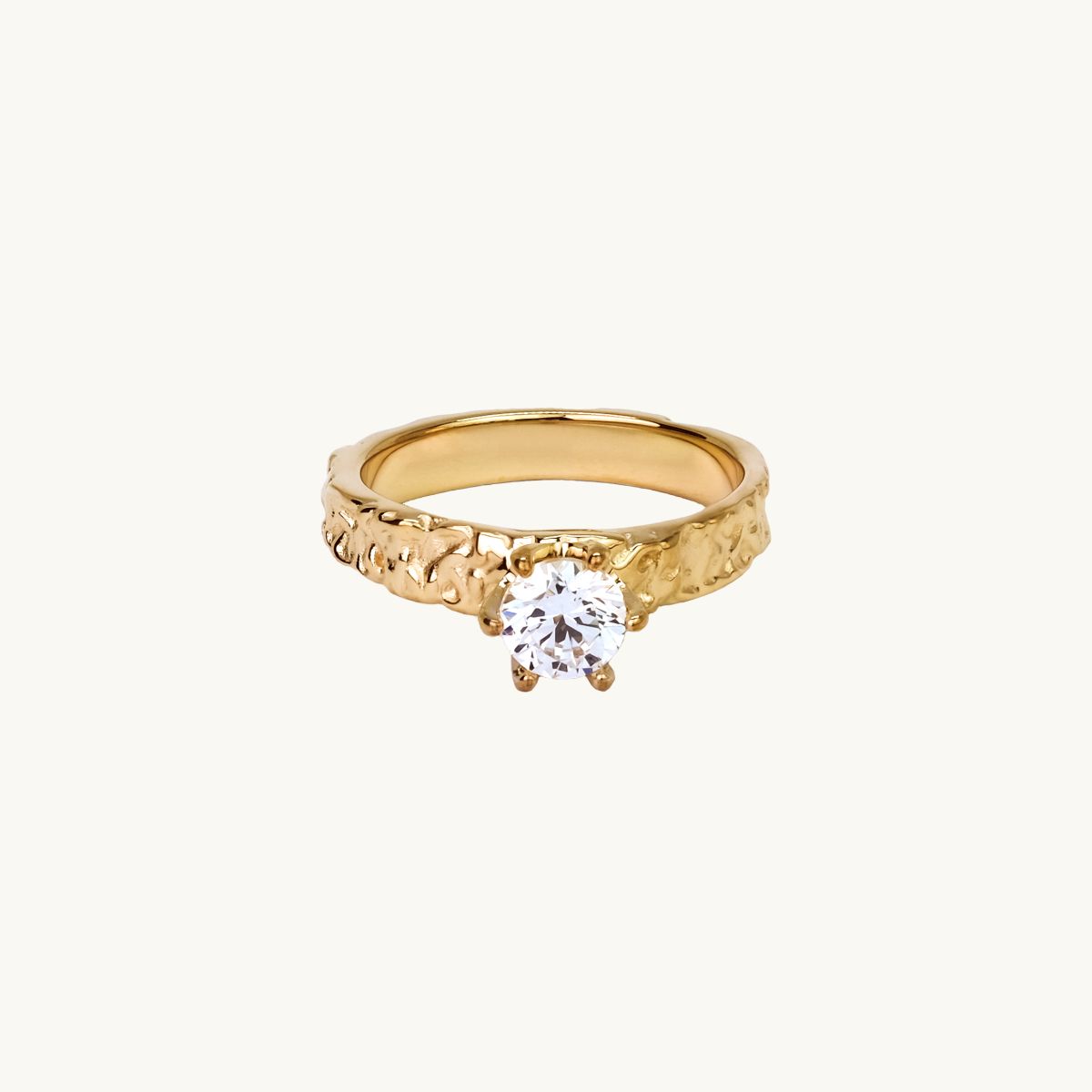 Small Princess ring in gold plated brass with white stone