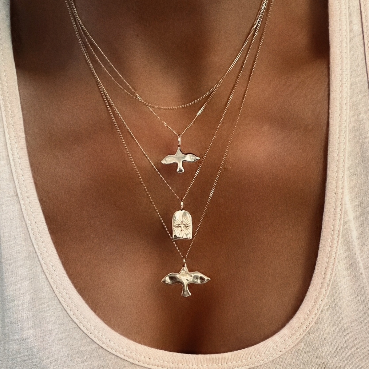 mini dove necklace in gold plated brass