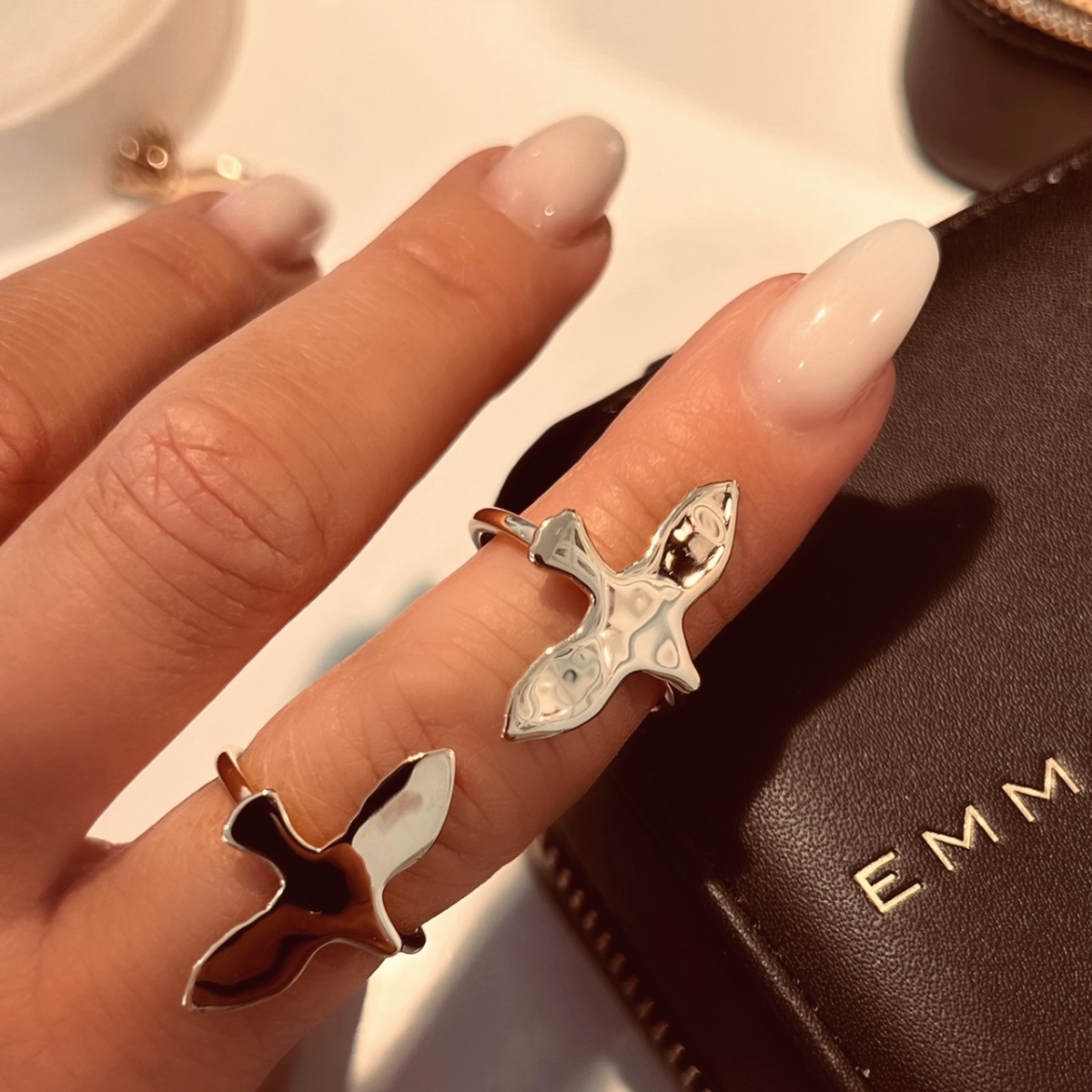 Adjustable organic dove ring in sterling silver