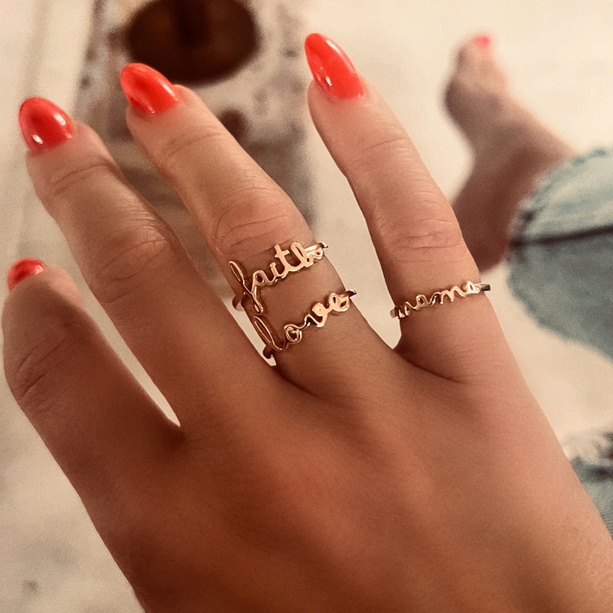 Silver ring with the word mama