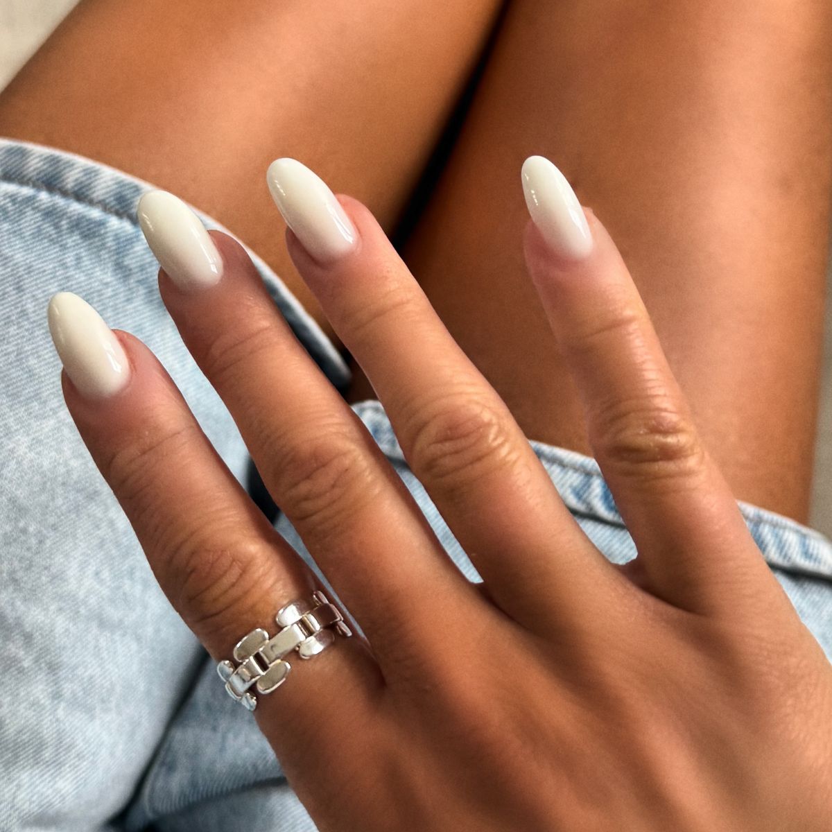 Silver ring with small rectangular links