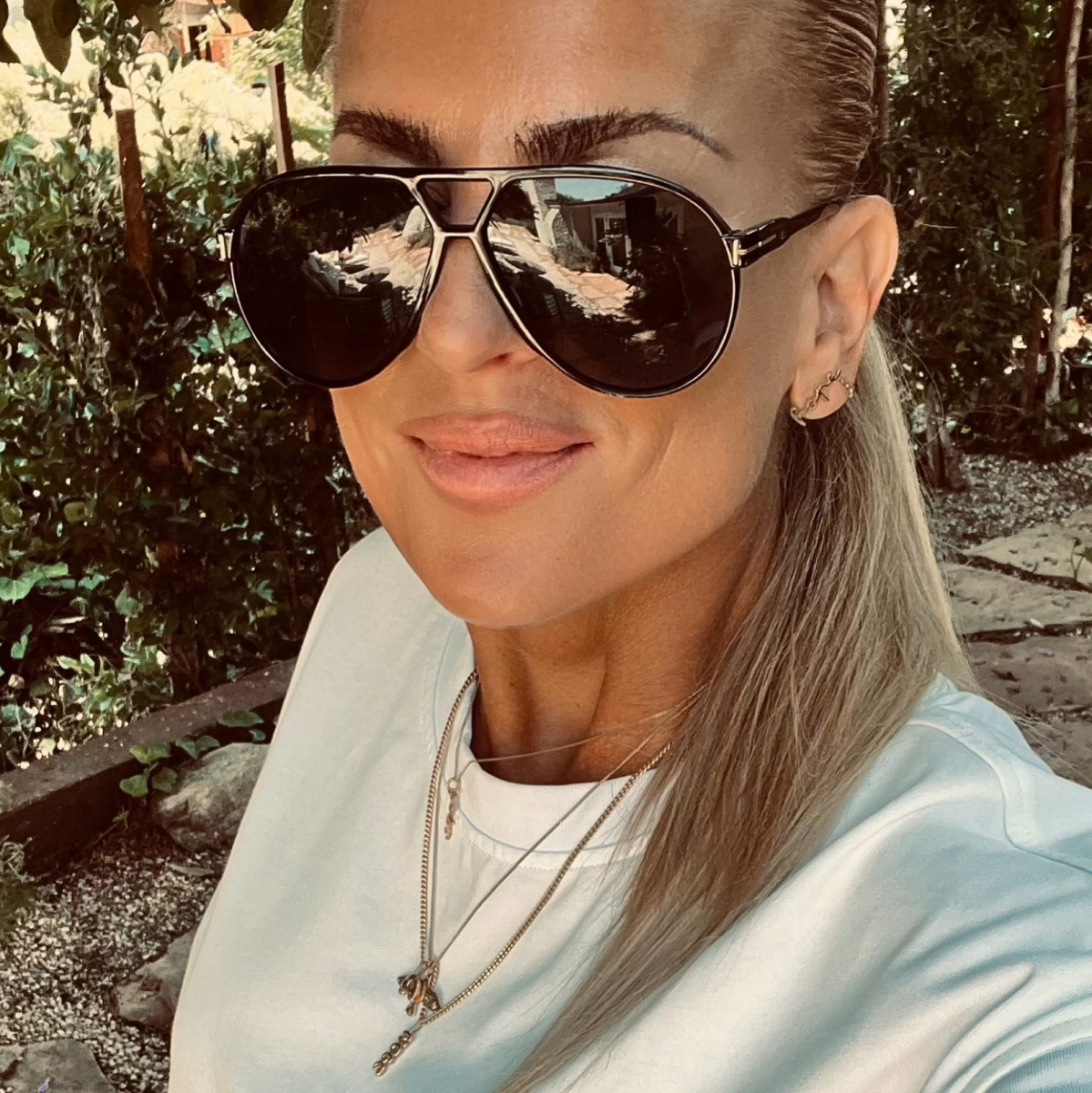 Sunglasses hanging on a pouch