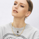 Necklaces on model, doves and chunky chain