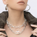 Anchor chain, chunky link chain and silver small dove on model
