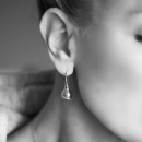 Drop globe stone earrings on model
