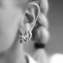 Combination sterling silver earrings hoops, small och big white stone, princess