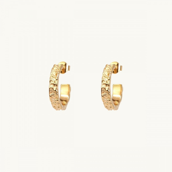 Hoops, princess, patterned,18K gold plated brass