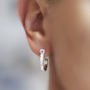Earring hoop, white small diamond on ear