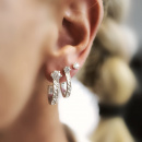 Combination silver earrings hoops, small och big white stone, princess