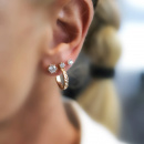 Combination earrings pin, hoop, princess, white stone