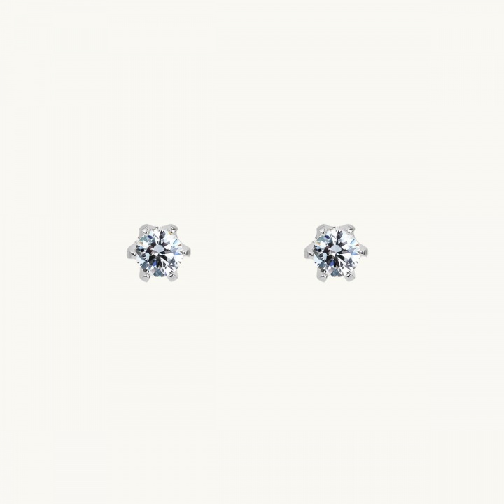 Sterling silver pin earrings with white stone, 4mm