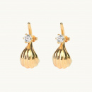 Gold earrings in shape of a fig with a white cz stone