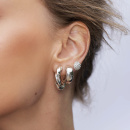 Dew globe earrings in two sizes in silver in a box