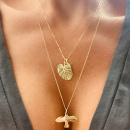 Combination necklace dove and palm leaf in gold