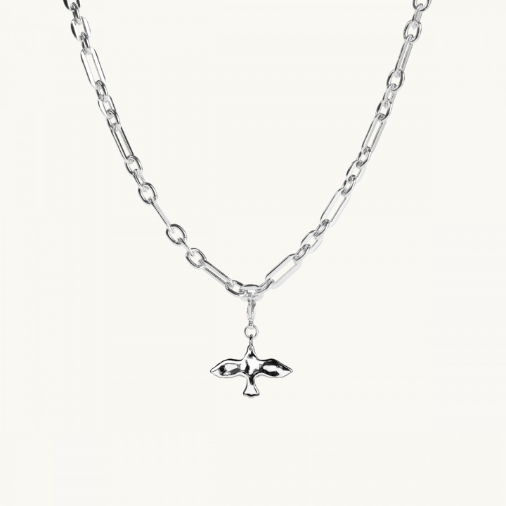 a dove charm on a chunky chain in sterling silver