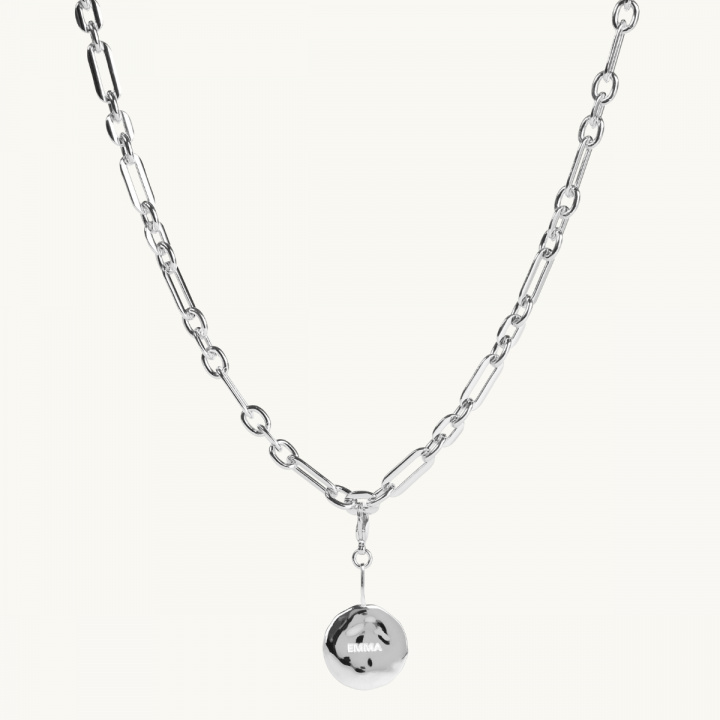 chunky chain with a organic engraved coin in sterling silver
