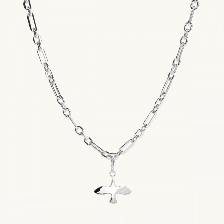 a dove charm on a chunky chain in silver