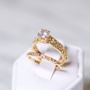 18K gold thin band ring and princess ring combination