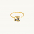 18K gold ring with a square white stone, topaz