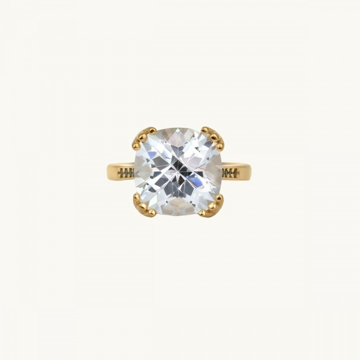 Gold plated ring with cz stone and black diamonds