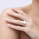 Big dove ring in silver on finger